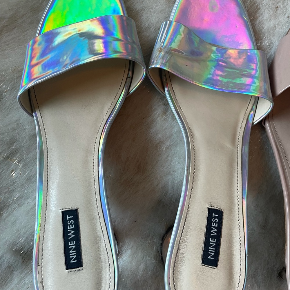 Bundle! mule sandals Nine West size 12 nude and iridescent